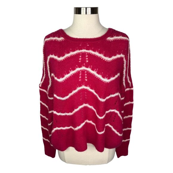 Autumn Cashmere Wave Striped Pointelle Stitch Cashmere & Silk Sweater - Large - Picture 2 of 6